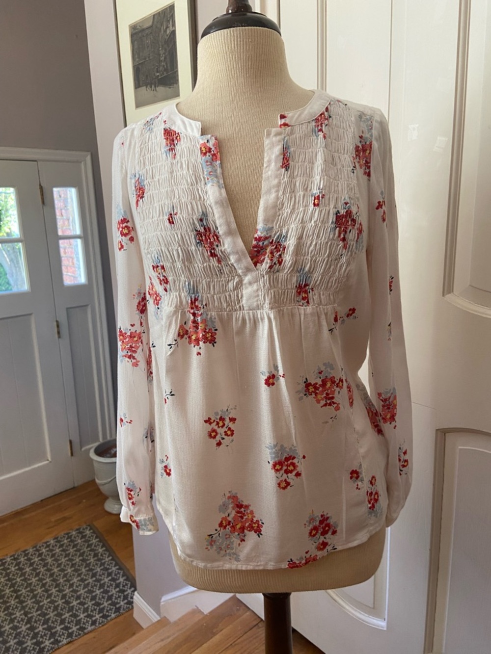 Lucky Brand White Blouse with Red Floral Print